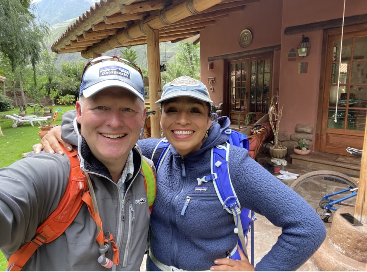 Gisella and John setting out on a hike in Peru's Sacred Valley